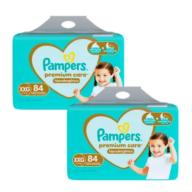 Kit 2 Fralda Pampers Premium Care Tamanho XXG 84 Unidades Descartáveis