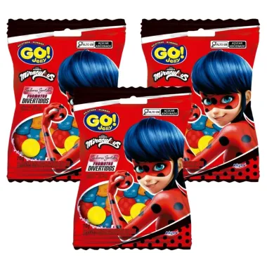 Kit 3 Bala Go! Jelly Miraculous Sabores Sortidos 70g
