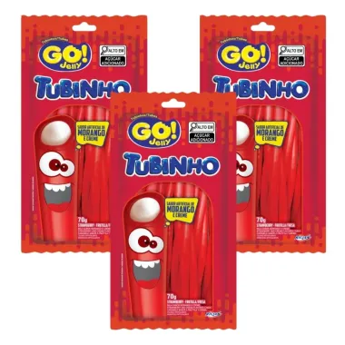 Kit 3 Bala GO! Jelly Tubinho Morango e Creme 70g