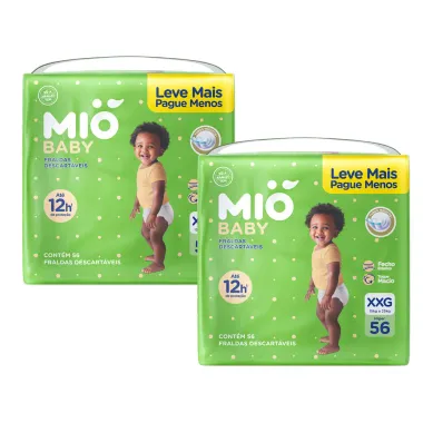 Kit 2 Fralda Mió Baby Tamanho XXG Hiper 56 Unidades Descartáveis cada