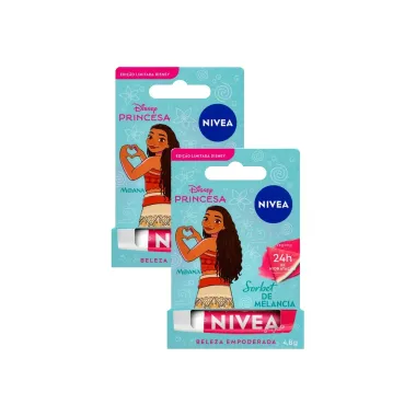 Kit 2 NIVEA Hidratante Labial Sorbet de Melancia Ed. Limitada Moana Disney&reg; Princesa 4,8g