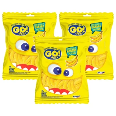 Kit 3 Bala Gelatina Go Jelly Sabor Banana 70g