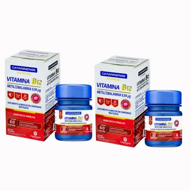 Kit 2 Vitamina B12 Catarinense Sabor Frutas Vermelhas com 60 Comprimidos Mastig&aacute;veis