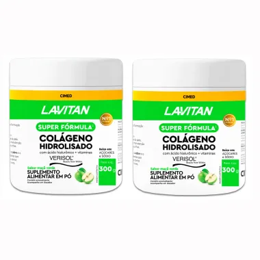 Kit 2 Lavitan Col&aacute;geno Hidrolisado Verisol Sabor Ma&ccedil;&atilde; Verde 300g