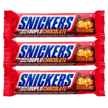 Kit 3 Chocolate Snickers Sabor Duplo Chocolate 42g