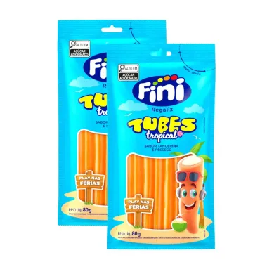 Kit 2 Balas Fini Tubes Tropical Sabor Tangerina e P&ecirc;ssego 80g
