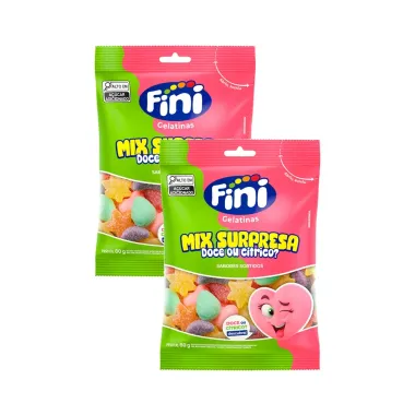 Kit 2 Balas Gelatinas Fini Mix Surpresa Doce ou C&iacute;trico? Sabores Sortidos 80g