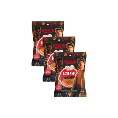 Kit 3 Pastilhas Valda Stranger Things Friends Don'T Lie Sabor Morango e Laranja Sem A&ccedil;&uacute;car 25g