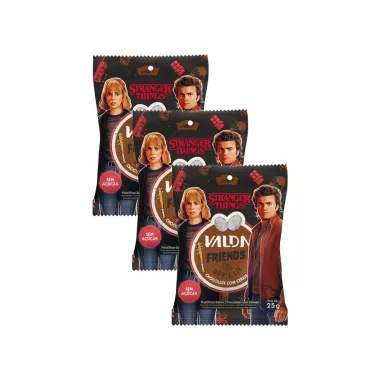 Kit 3 Pastilhas Valda Friends Dont't Lie Stranger Things Chocolate com Cereja Sem A&ccedil;&uacute;car 25g