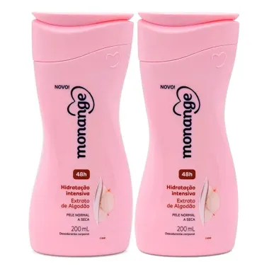 Kit 2 Hidratante Desodorante Monange Hidratação Intensiva Extrato de Algodão 200ml