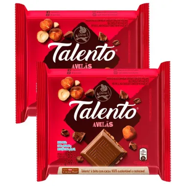 Kit 2 Chocolate Garoto Talento ao Leite com Avelãs 85g