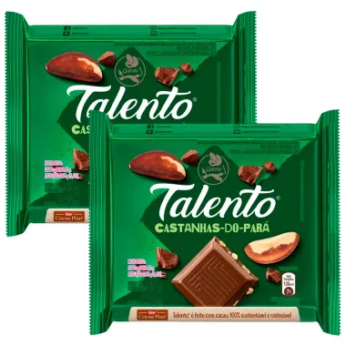 Kit 2 Chocolate Garoto Talento ao Leite com Castanha do Pará 85g