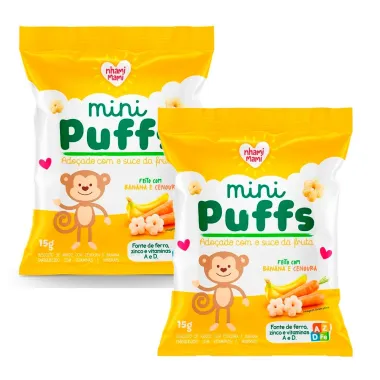 Kit 2 Biscoito Nhami Mami Mini Puffs Snack Banana e Cenoura 15g