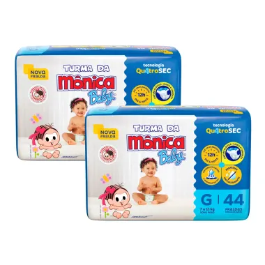Kit de Fraldas Turma da M&ocirc;nica Baby Mega Tamanho G 88 Unidades