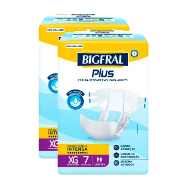 Kit 2 Fralda Geriátrica Bigfral Regular Plus Tamanho XG com 7 Unidades Pacote