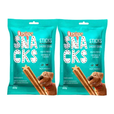 Petisco Quatree Snacks Sticks Sabor Menta para Cães Raças Pequenas 60g | Kit com duas unidades