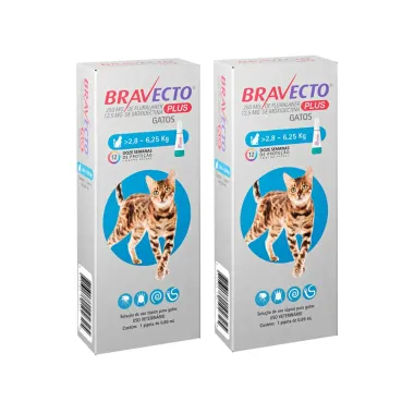 Kit 2 Bravecto Plus Gatos Solucao Topico 2,8Kg - 6,25Kg Com 1 Pipeta  De 0,89ml