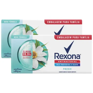 Kit 2 Sabonete em Barra Antibacterial Fresh Rexona 84g com 6 Unidades