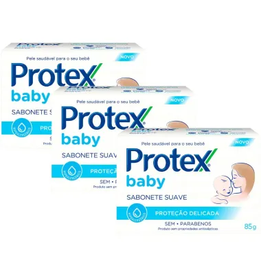 Kit 3 Sabonete em Barra Protex Baby Proteção Delicada 85g