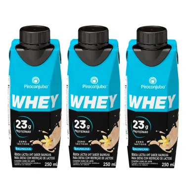 Kit 3 Bebida Láctea Piracanjuba Whey Zero Lactose Baunilha 250ml