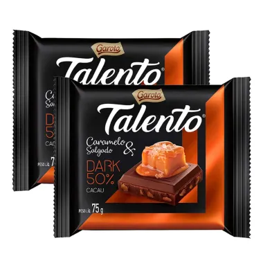 Kit 2X 75g Chocolate Garoto Talento Dark Caramelo Salgado