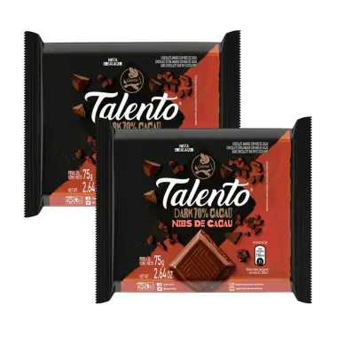 Kit 2 Chocolate Garoto Talento Dark Nibs de Cacau 75g