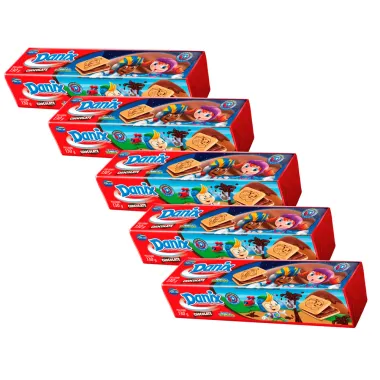 Kit 5 Biscoito Recheado Danix Smurfs Sabor Chocolate 130g