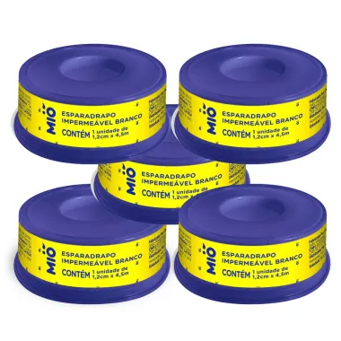 Kit 5 Esparadrapo Impermeável Mió Extra Flexível Branco 1,2cm X 4,5m 1 Unidade