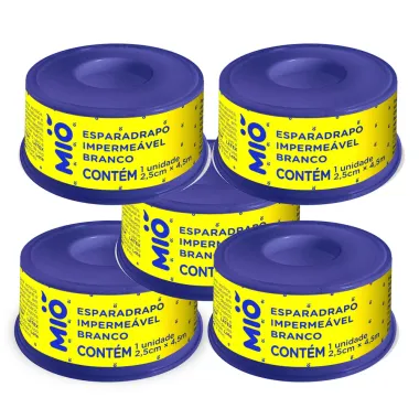 Kit 5 Esparadrapo Impermeável Mió Extra Flexível Branco 2,5cm X 4,5m 1 Unidade