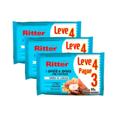 Kit 3 Barra de Cereais Ritter Avelã e Aveia com Chocolate Leve 4 Pague 3