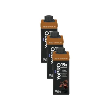 Kit 3 YoPRO Bebida L&aacute;ctea UHT Chocolate 15g de prote&iacute;nas 250ml
