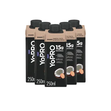 Kit 5 YoPRO Bebida L&aacute;ctea UHT Coco com Batata-Doce 15g de prote&iacute;nas 250ml