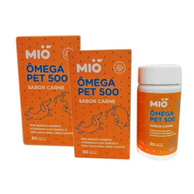 Kit 2 Ômega Pet 500 Mió Sabor Carne 30 Cápsulas