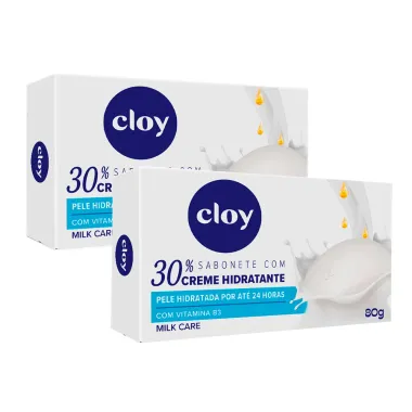 Kit 2 Sabonete em Barra Cloy Milk Care Creme Hidratante 80g