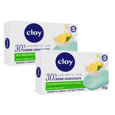 Kit 2 Sabonete em Barra Cloy Ginger & Lemon Antibacteriano Creme Hidratante 80g