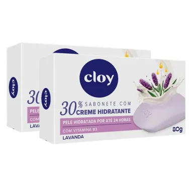 Kit 2 Sabonete em Barra Cloy Lavanda Creme Hidratante 80g