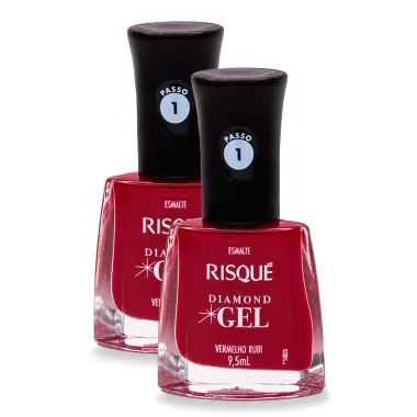 Esmalte Risqué Diamond Gel Cor Vermelho Rubi 9,5ml | Kit com duas unidades