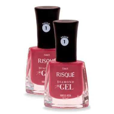Esmalte Risqué Diamond Gel Cor Hibisco Rosa 9,5ml | Kit com duas unidades