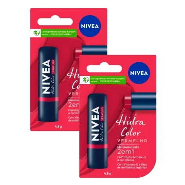 Kit 2 Hidratante Labial Nivea Hidra Color 2 em 1 Vermelho 4,8g