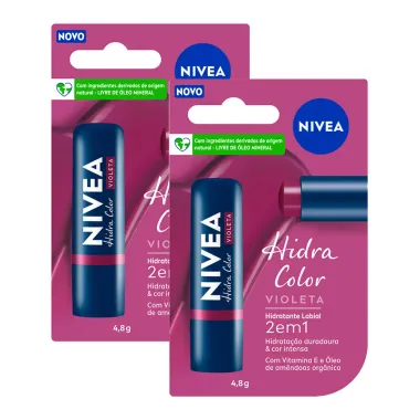 Kit 2 Hidratante Labial Nivea Hidra Color 2 em 1 Violeta 4,8g