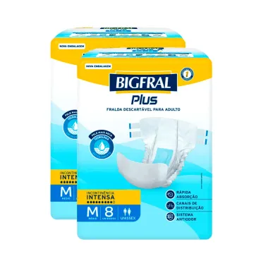 Kit 2 Fralda Geriátrica Bigfral Regular Plus Tamanho M com 8 Unidades pacote