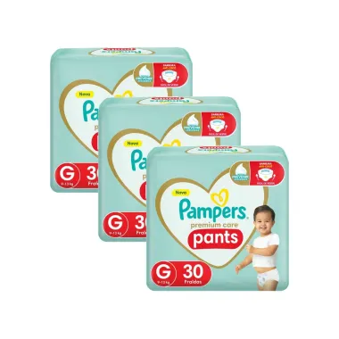 Kit 3 Fralda Infantil Pampers Premium Care Pants Tamanho G com 30 Unidades