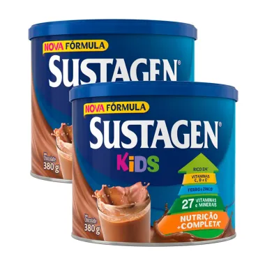 Complemento Alimentar Sustagen Kids Chocolate Lata 380g | Kit com duas unidades