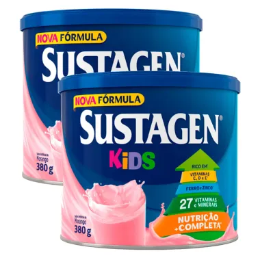 Complemento Alimentar Sustagen Kids Morango Lata 380g | Kit com duas unidades