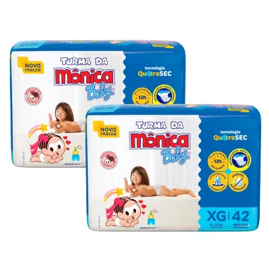 Kit de Fraldas Turma da M&ocirc;nica Baby Mega Tamanho XG 84 Unidades