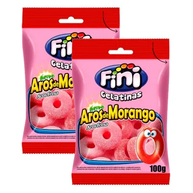 Kit 2 Balas de Gelatina Fini Aros de Morango 100g