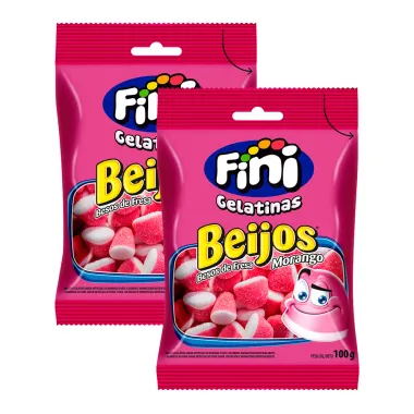 Kit 2 Balas de Gelatina Fini Beijos de Morango 100g