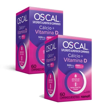 Kit 2 OS-CAL Cálcio 500mg + Vitamina D 1000UI com 60 Comprimidos Revestidos