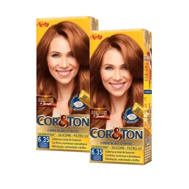 Kit 2 Tintura Creme Cor&Ton Niely Castanho Iluminado Caramelo 6.35