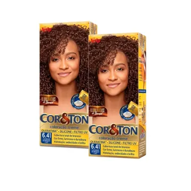 Kit 2 Tintura Creme Cor&Ton Niely Castanho Iluminado Café 6.41